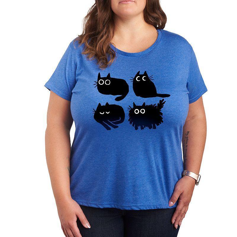 Womens Sketched Black Cats Graphic Tee Blue Product Image