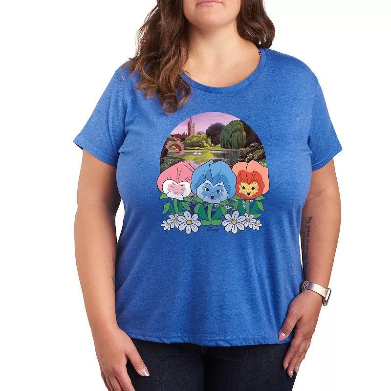 Disneys Alice in Wonderland Plus Flower Row Graphic Tee, Womens Grey Royal Blue Product Image