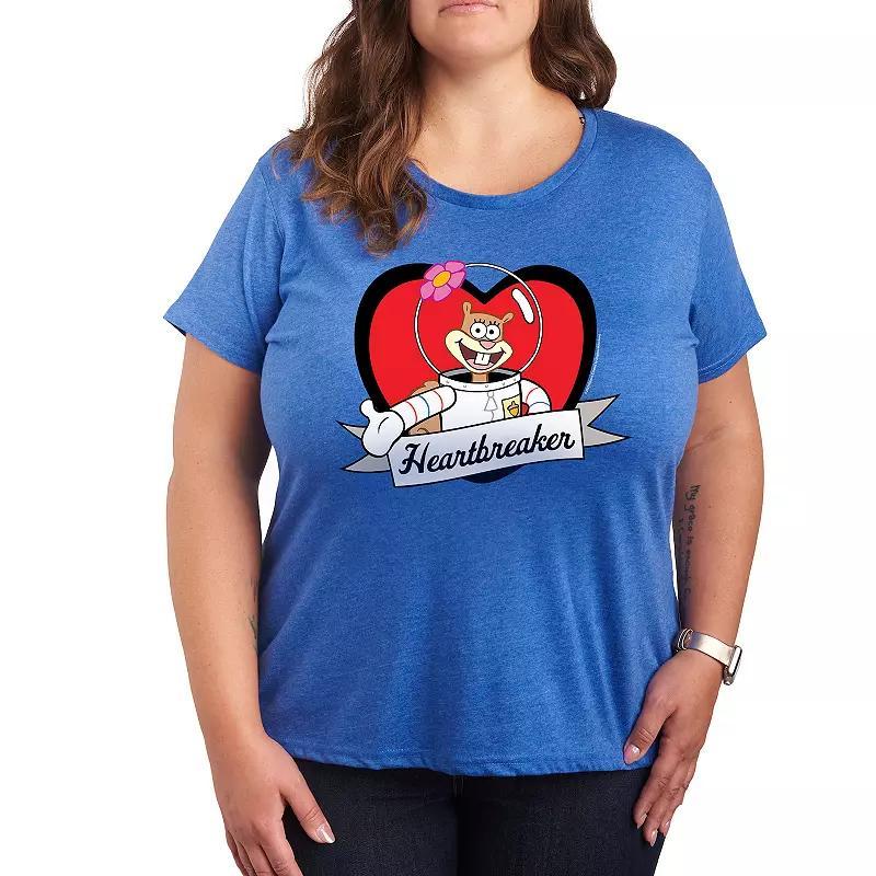 Plus Size SpongeBob Squarepants Sandy Heartbreaker Graphic Tee, Womens Grey Royal Blue Product Image