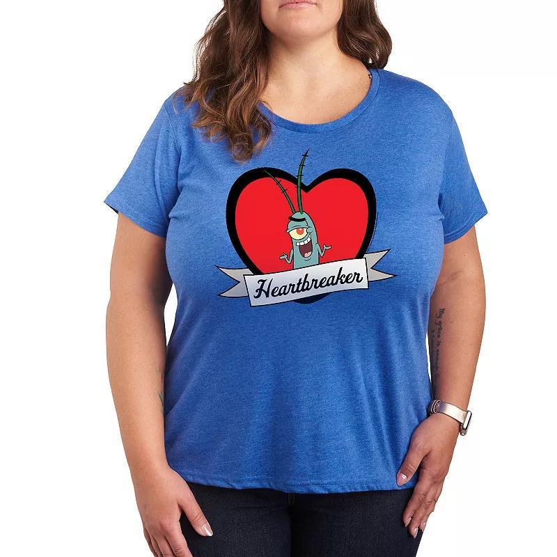 Plus Size SpongeBob Squarepants Plankton Heartbreaker Graphic Tee, Womens Grey Royal Blue Product Image