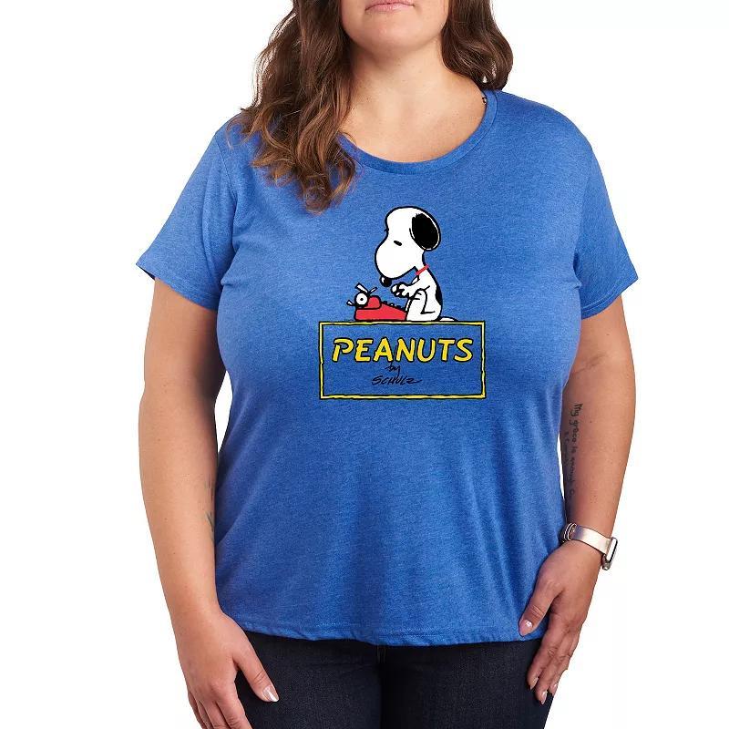 Plus Peanuts Snoopy Typing Logo Graphic Tee, Womens Grey Gray Product Image