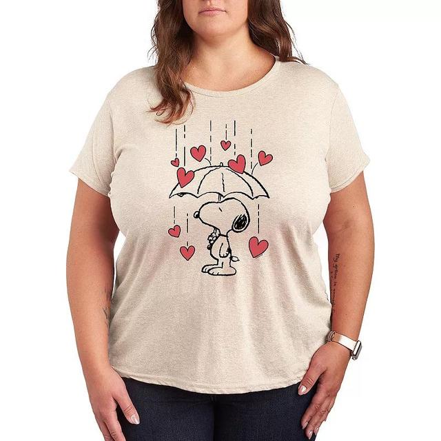 Plus Peanuts Snoopy Heart Rain Graphic Tee, Womens Grey Gray Product Image