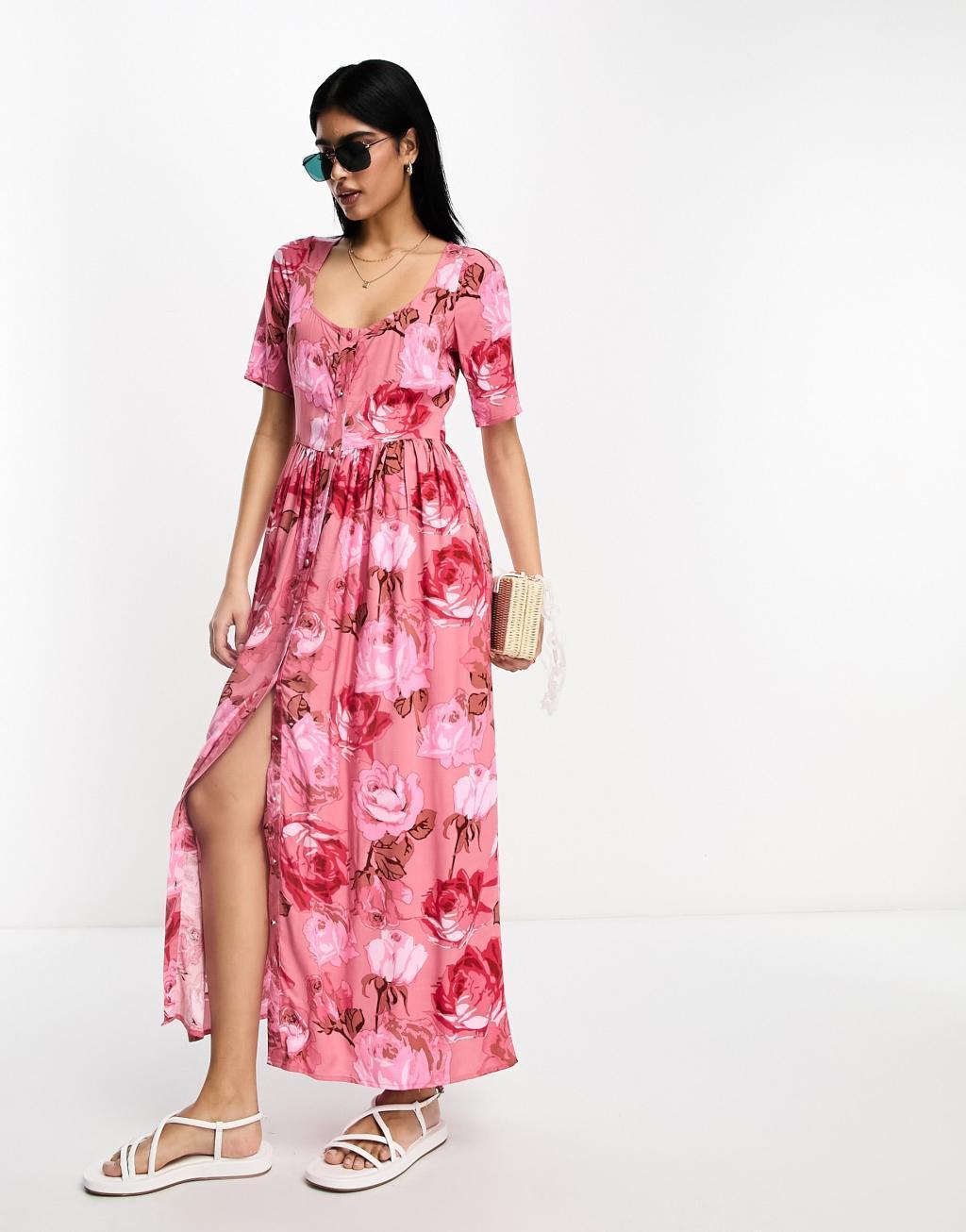 ASOS DESIGN square neck button up spun midi dress Product Image