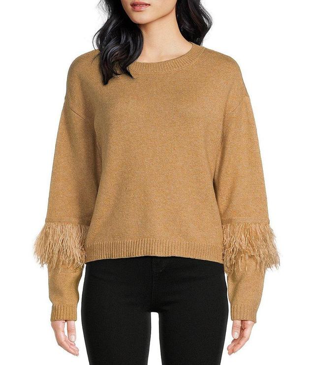 Chelsea & Violet Long Sleeve Crew Neck Ostrich Feather Sweater Product Image