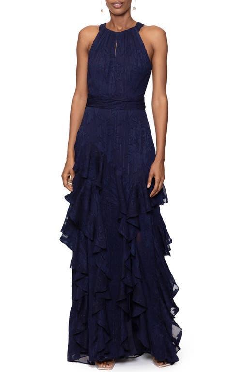 XSCAPE Long Chiffon Tiered Ruffle Dress Women's Dress Product Image