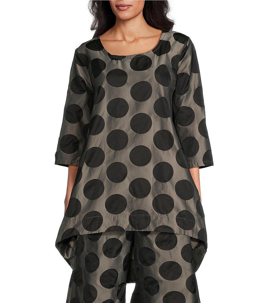 Bryn Walker Amis Memory Crunch Jacquard Dotted Print Round Neck 3/4 Sleeve Tunic Product Image