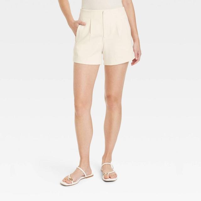 Womens High-Rise Tailored Shorts - A New Day Cream 10 Product Image