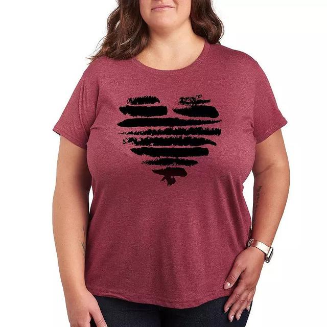 Missy Plus Size Brushstroke Heart Stripes Graphic Tee, Womens Grey Dark Red Product Image