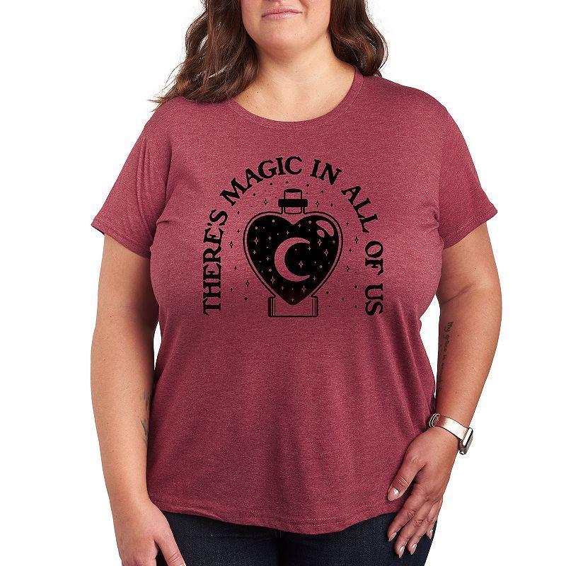 Plus Theres Magic in All of Us Graphic Tee, Womens Grey Dark Red Product Image