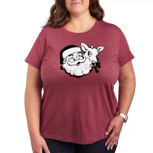 Plus Size Santa & Reindeer Holiday Graphic Tee, Womens Grey Green Product Image