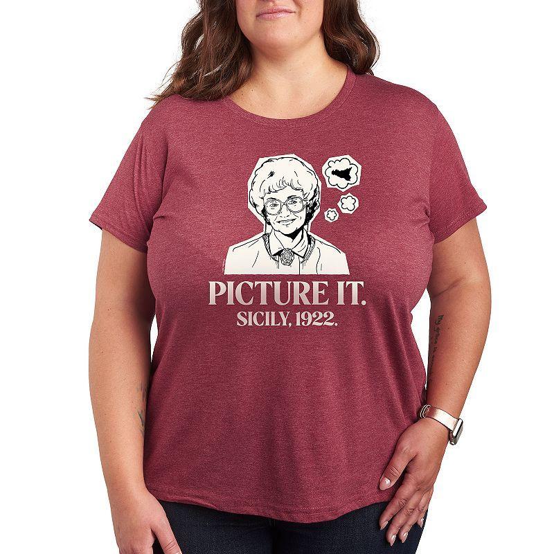 Plus Golden Girls Picture It Sicily Graphic Tee, Womens Grey Dark Red Product Image