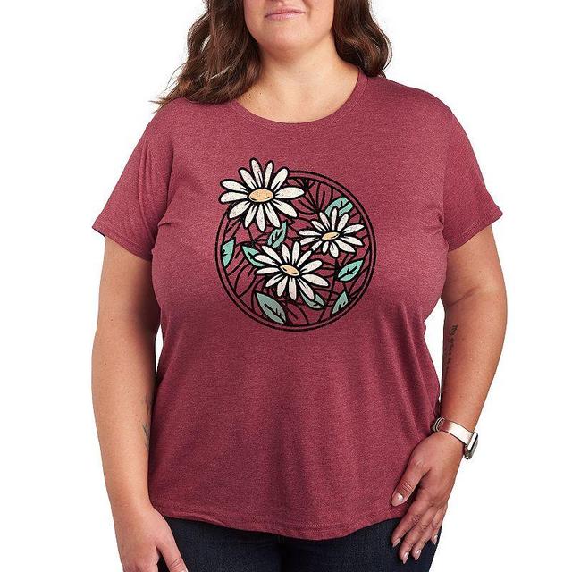 Plus Wildflower Circle Graphic Tee, Womens Grey Dark Red Product Image