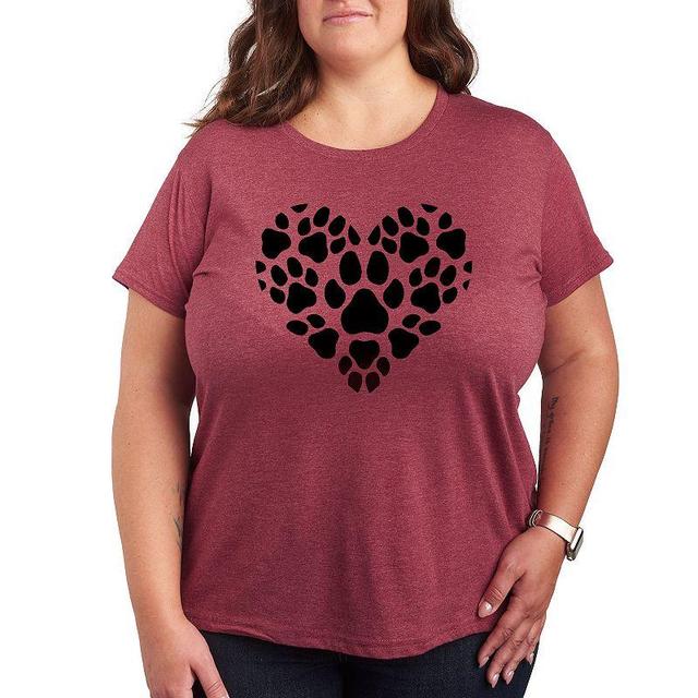 Womens Pawprint Heart Graphic Tee, Girls Grey Wine Product Image