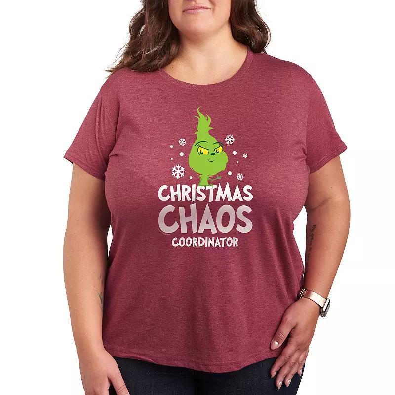 Plus Dr. Seuss Little Grinch Chaos Coordinator Graphic Tee, Womens Grey Dark Red Product Image