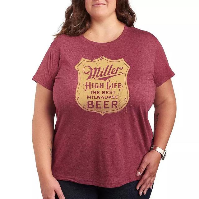 Plus Miller High Life Vintage Crest Graphic Tee, Womens Grey Dark Red Product Image