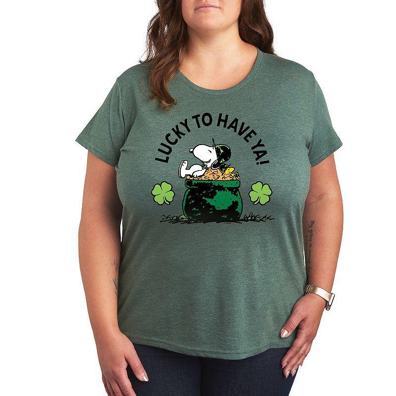 Plus Peanuts Snoopy & Woodstock Lucky To Have Ya Graphic Tee, Womens Med Grey Product Image