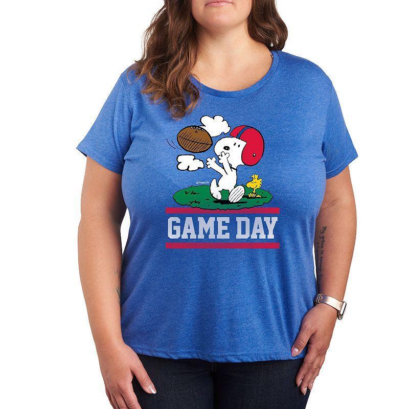 Plus Peanuts Snoopy Game Day Graphic Tee, Womens Grey Blue Product Image