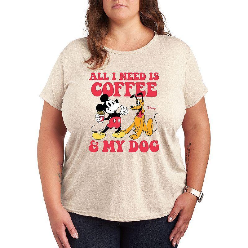 Disneys Mickey Mouse & Pluto Plus Coffee And My Dog Graphic Tee, Womens Product Image