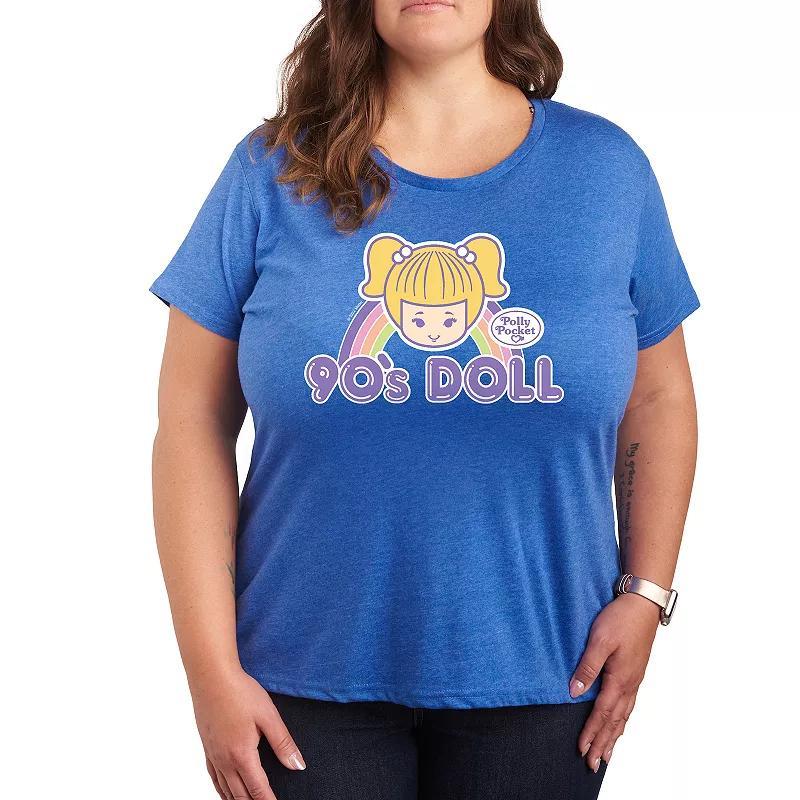 Plus Polly Pocket 90s Doll Graphic Tee, Womens Grey Royal Blue Product Image