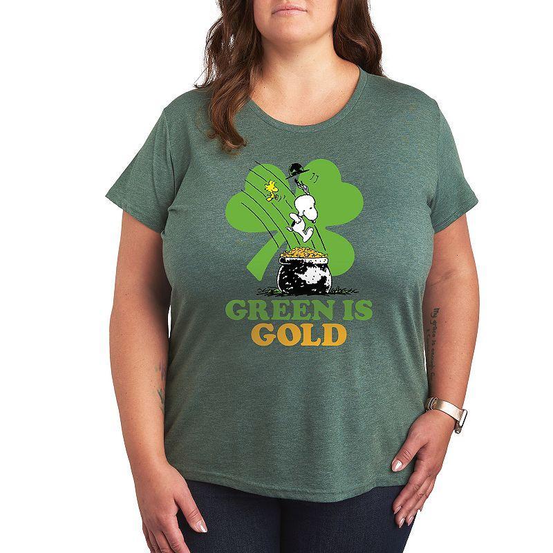 Plus Peanuts Snoopy & Woodstock Green Is Gold Graphic Tee, Womens White Product Image