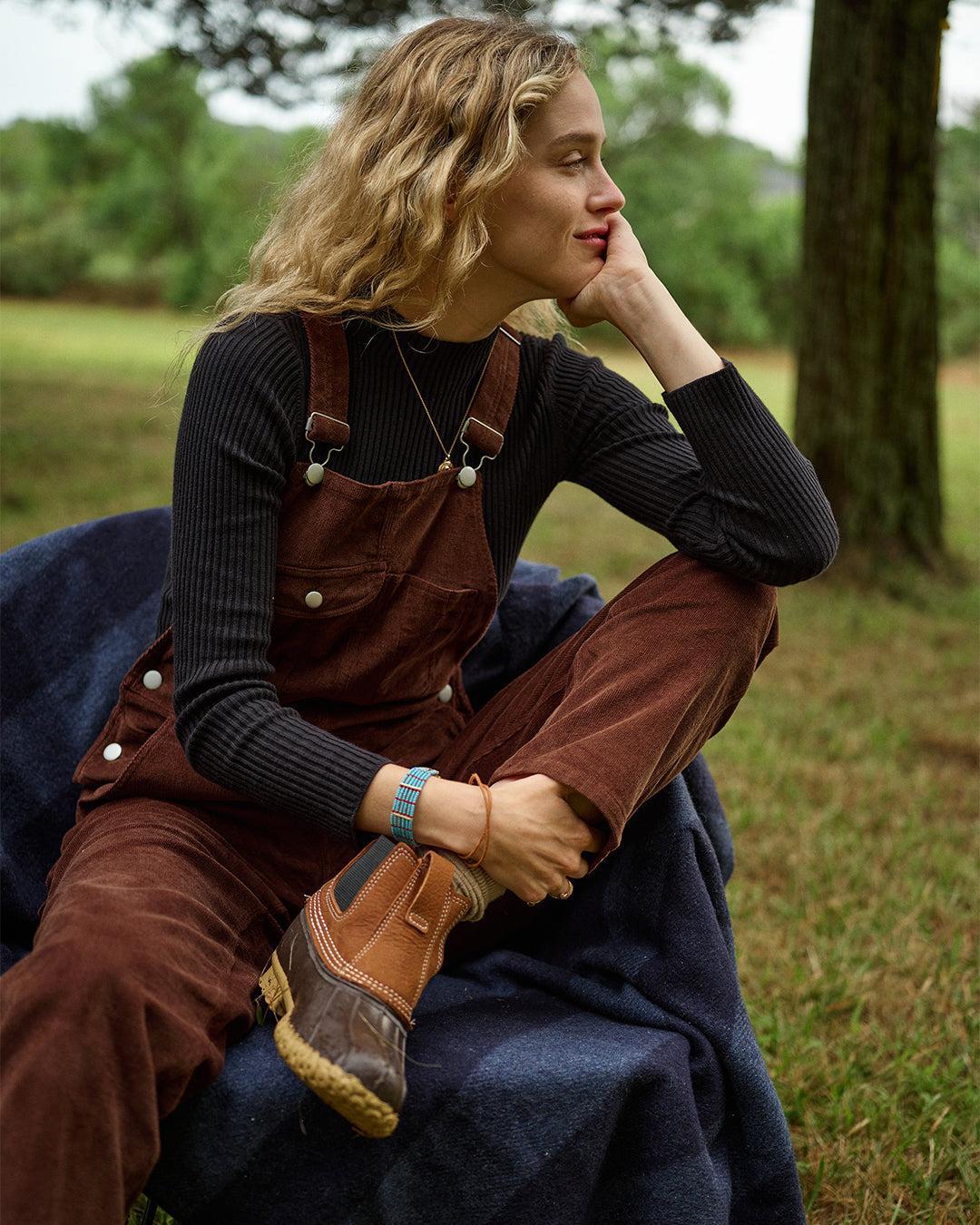 Women's Overalls in Brown Corduroy Product Image