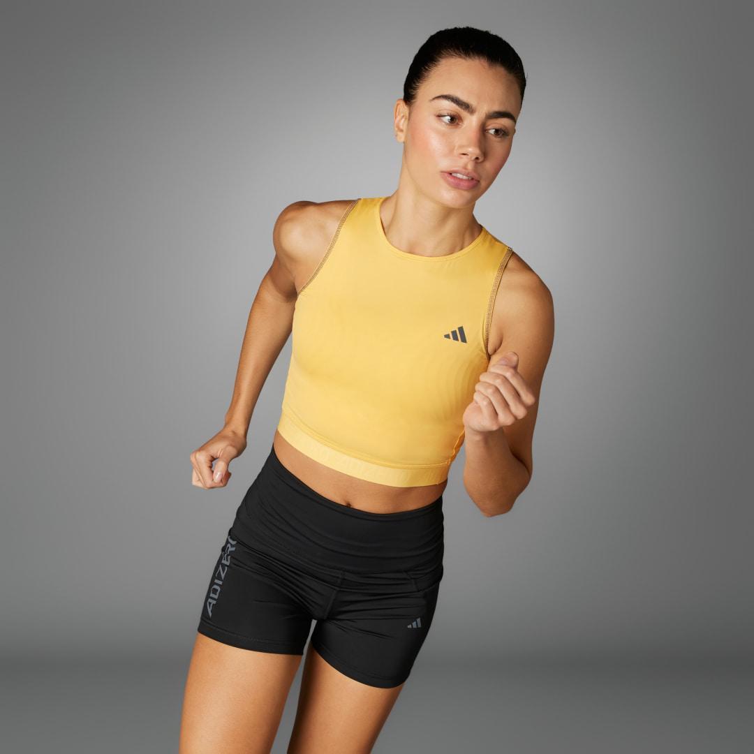 adidas Adizero Running Crop Tank Top Black XL Womens Product Image