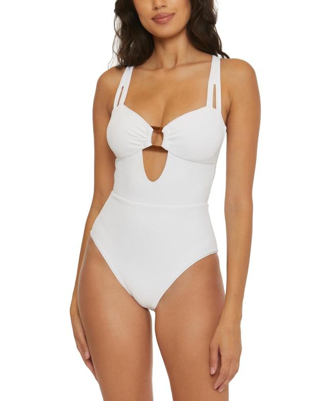 BECCA Modern Edge Rib High leg one piece Women's Swimsuits One Piece Product Image