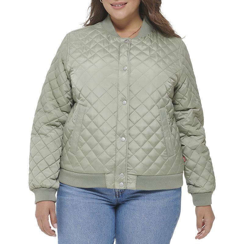 Plus Size Levis Quilted Sherpa Diamond Bomber Jacket, Womens Green Product Image