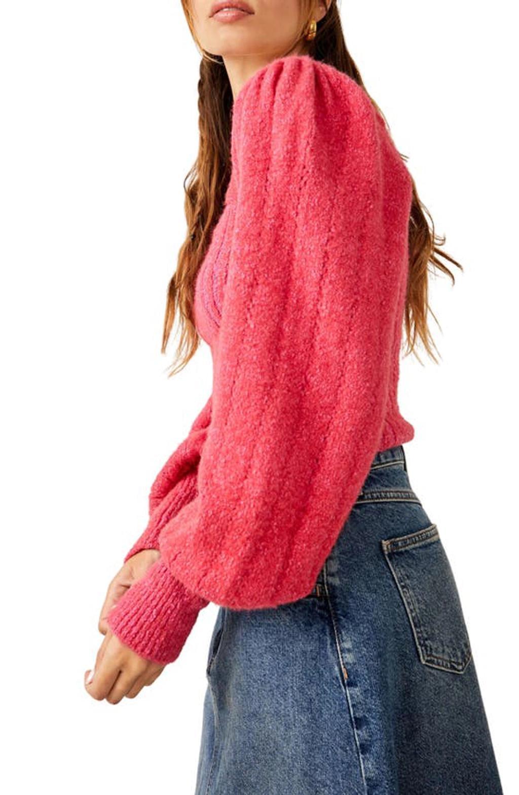 Katie Mix Stitch Square Neck Sweater In Pink Product Image