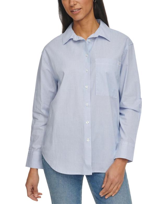 Calvin Klein Jeans Womens Cotton Striped Boyfriend-Fit Shirt Product Image