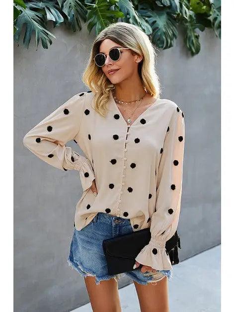 Long Sleeve Polka Dot Blouse Female Product Image