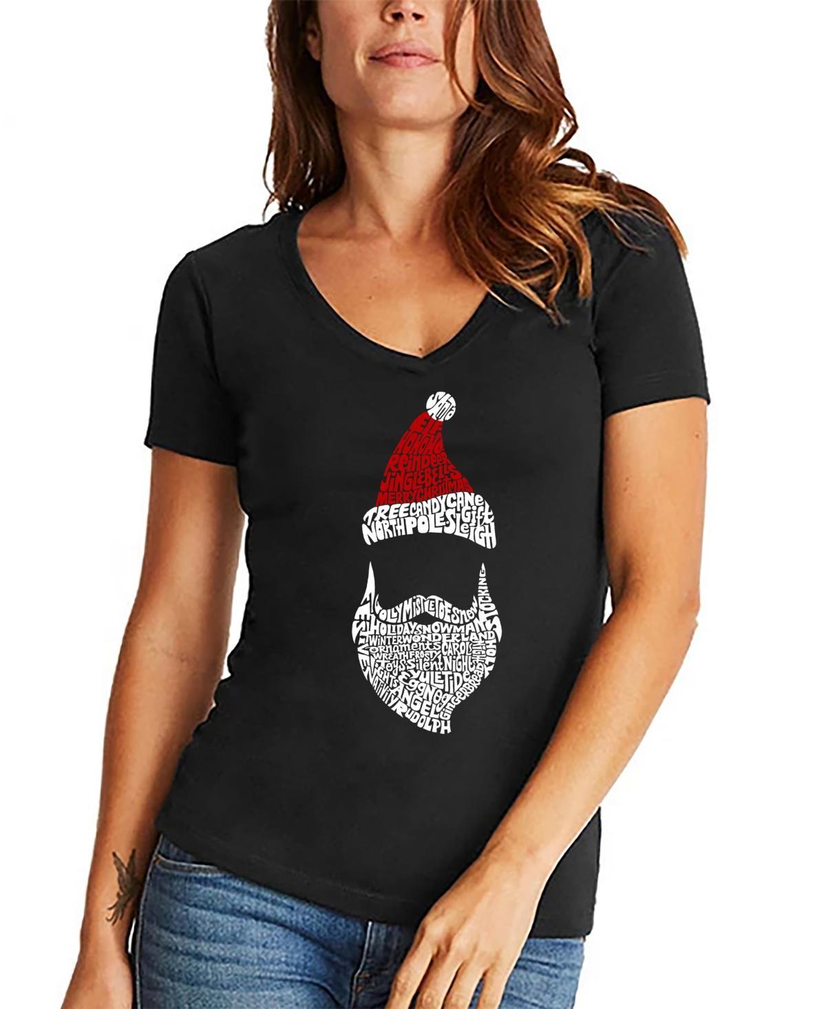 La Pop Art Womens Santa Claus Word Art V-Neck T-shirt Product Image