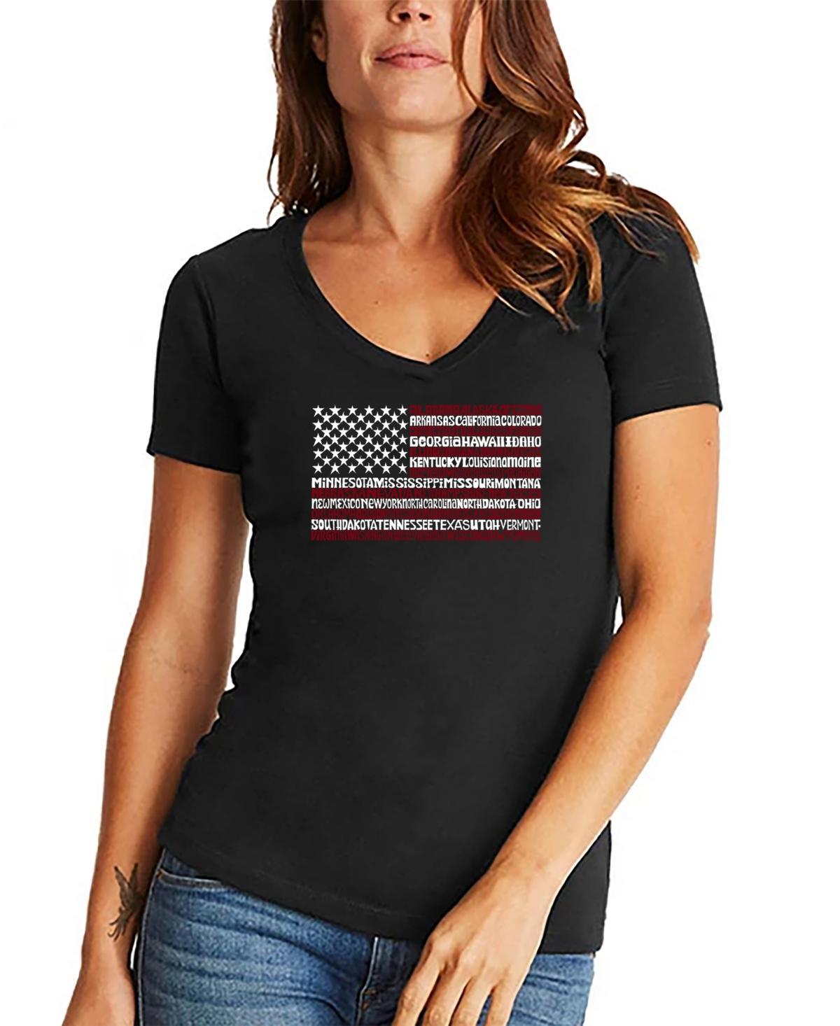 La Pop Art Womens 50 States Usa Flag Word Art V-neck T-shirt Product Image