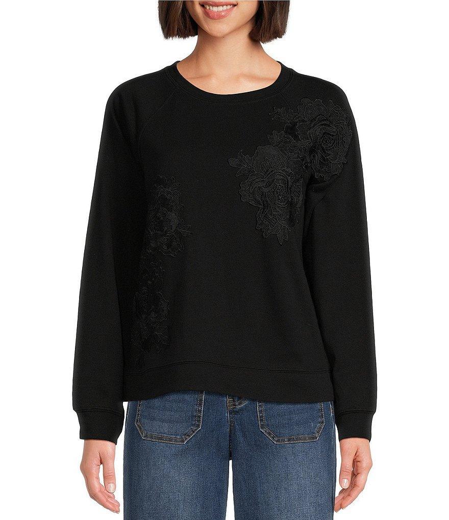 Nurture by Westbound Floral Applique Long Sleeve Crew Neck Sweatshirt Product Image