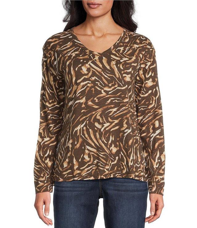 Westbound Animal Print Knit Long Sleeve V-Neck Top Product Image