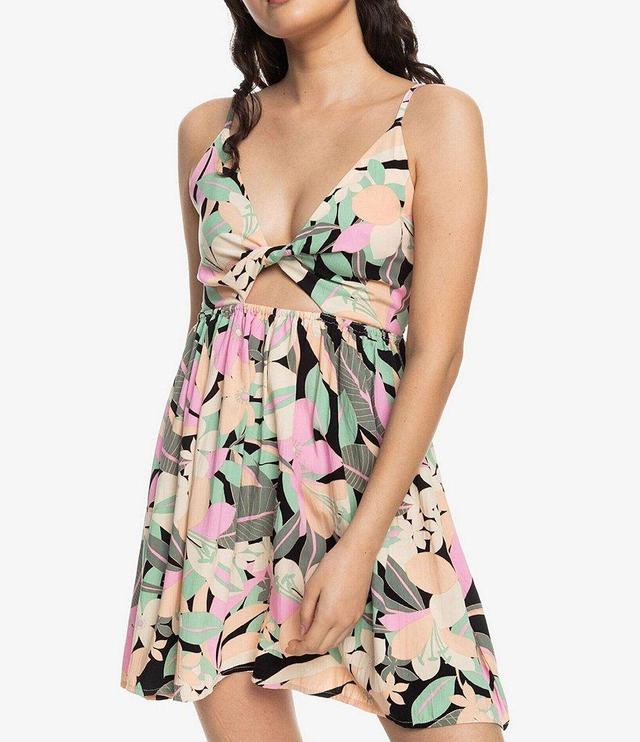 Roxy Evening Glow Again Printed Twist Front Cut-Out Mini Dress Product Image