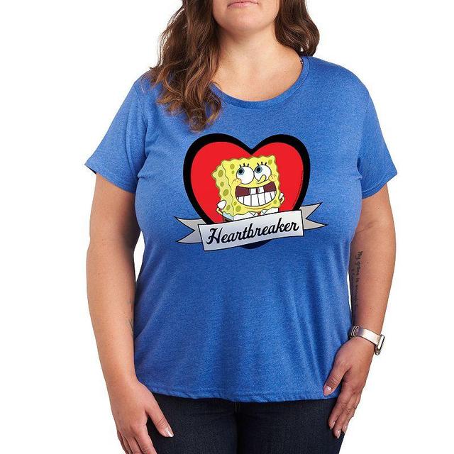 Plus Size SpongeBob Squarepants Spongebob Heartbreaker Graphic Tee, Womens Grey Royal Blue Product Image