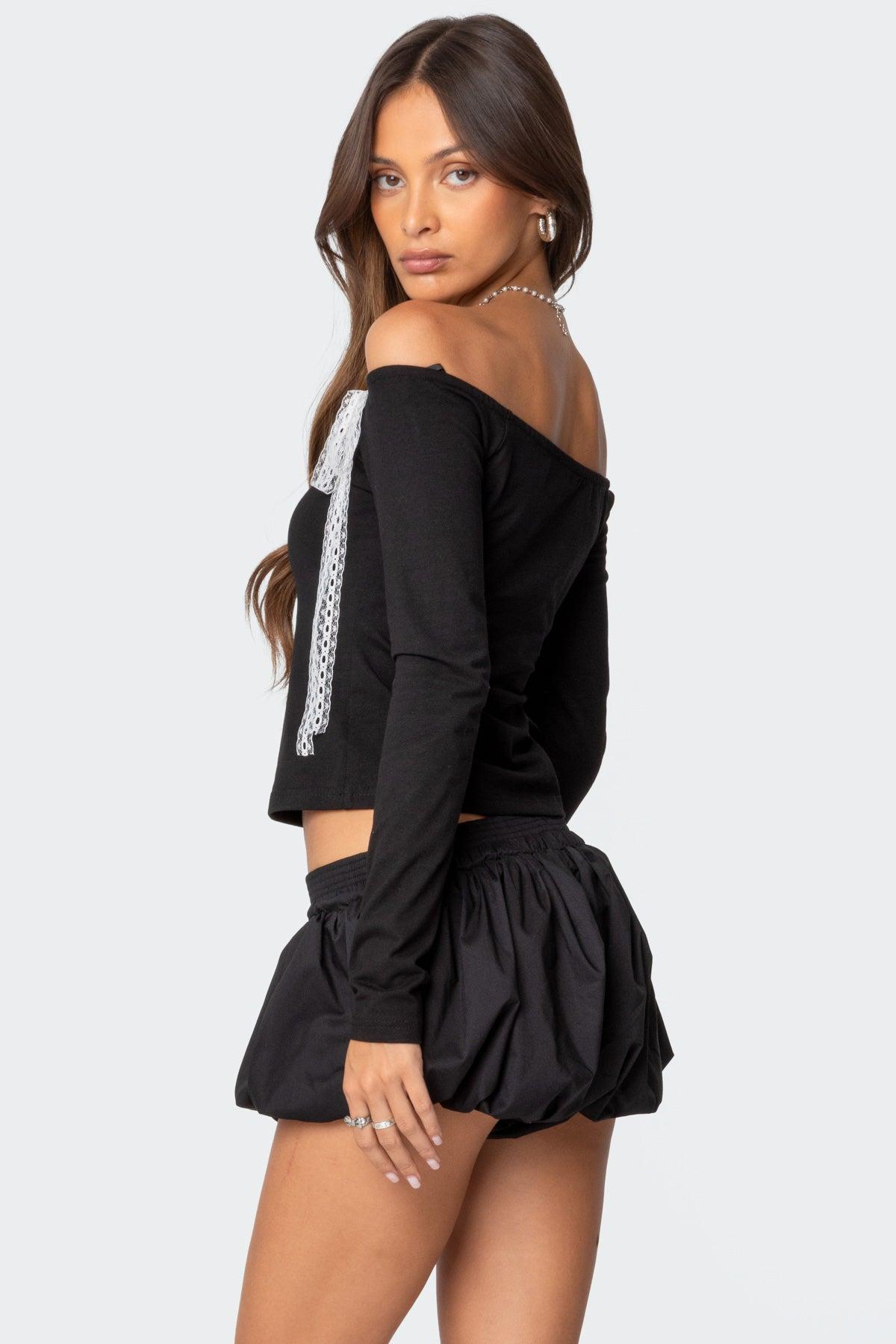 Lace Bow Off Shoulder Top Product Image