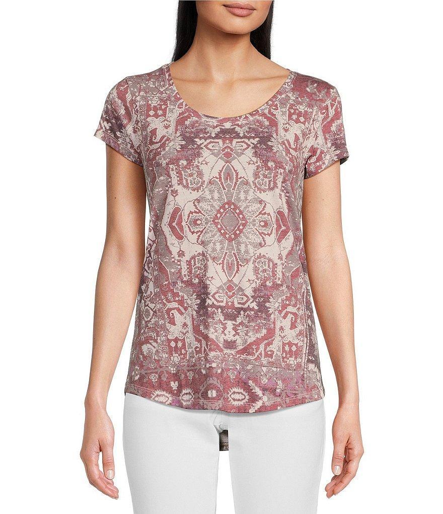 Lucky Brand Tapestry Print Scoop Neck Short Sleeve Relax Knit Tee Shirt Product Image