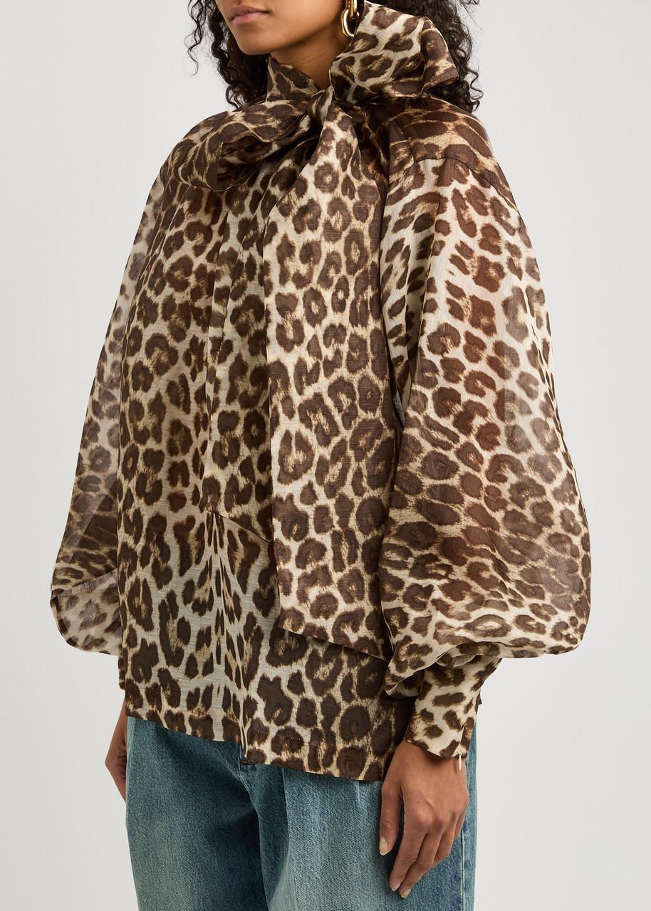 Illustration Billow Leopard-printed Linen-silk Chiffon Top In Multi Animal Product Image