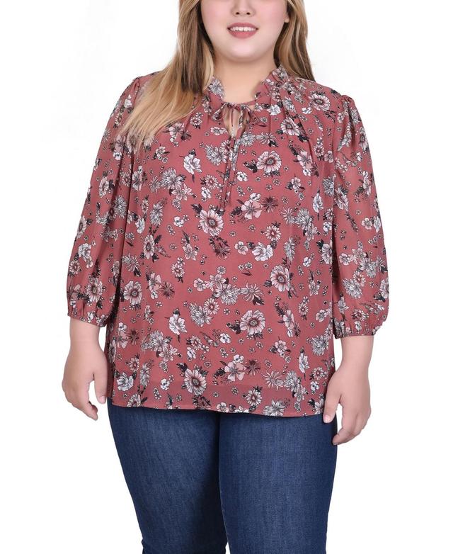 Ny Collection Plus Size 3/4 Sleeve Chiffon Blouse Product Image