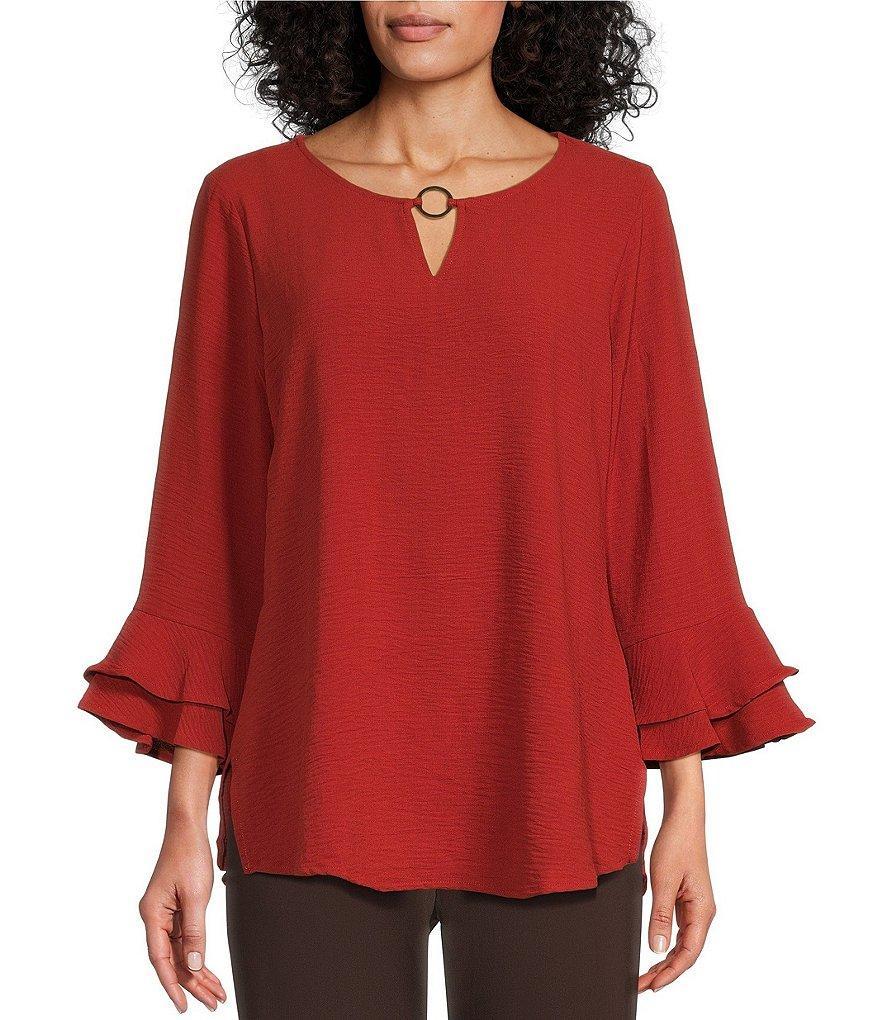 Allison Daley 3/4 Ruffle Sleeve Keyhole Neck Blouse Product Image