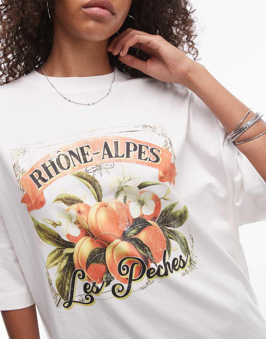 Topshop graphic les peaches oversized tee in cream Product Image