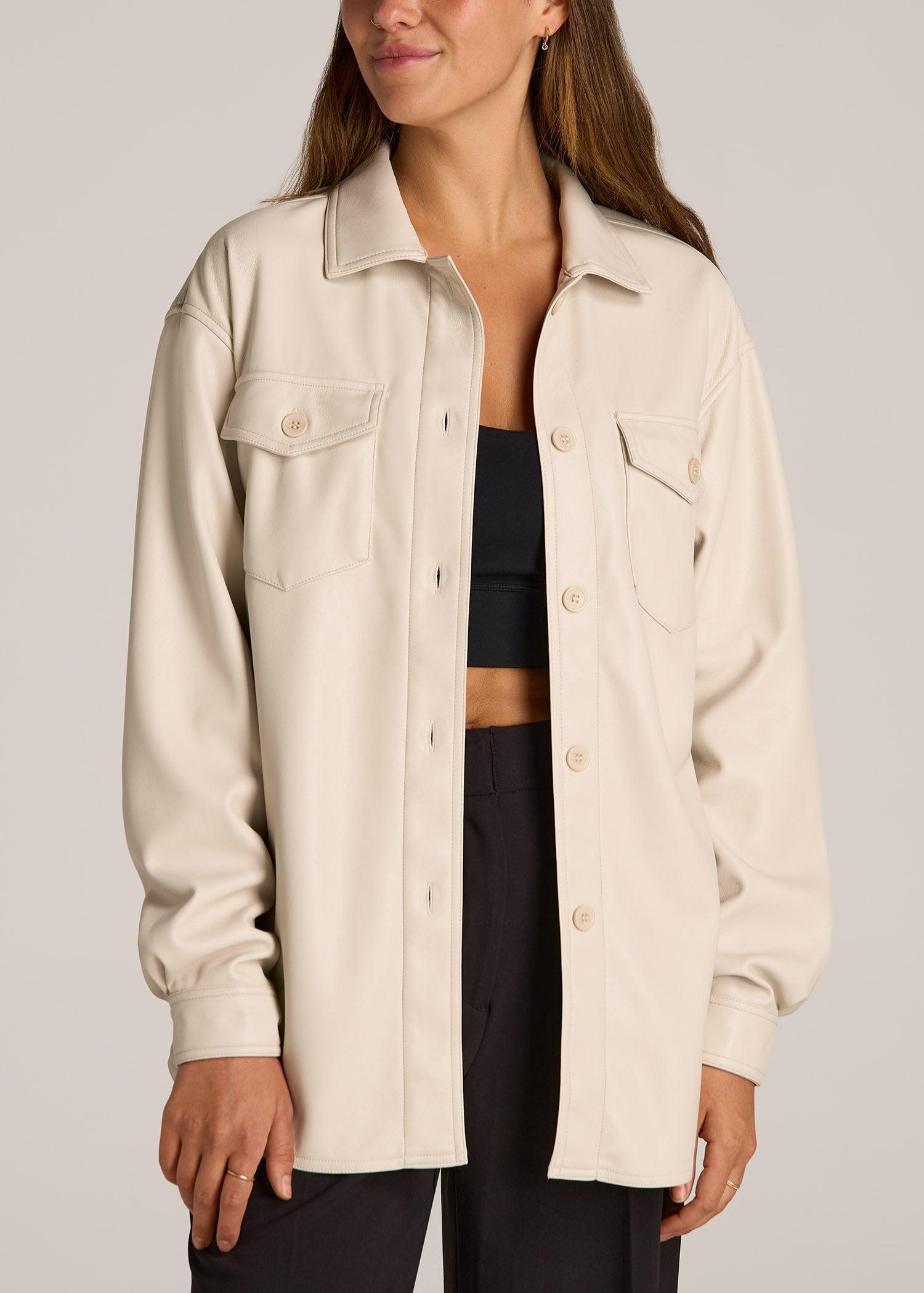 Faux Leather Shirt Jacket for Tall Women in Vanilla Latte Product Image