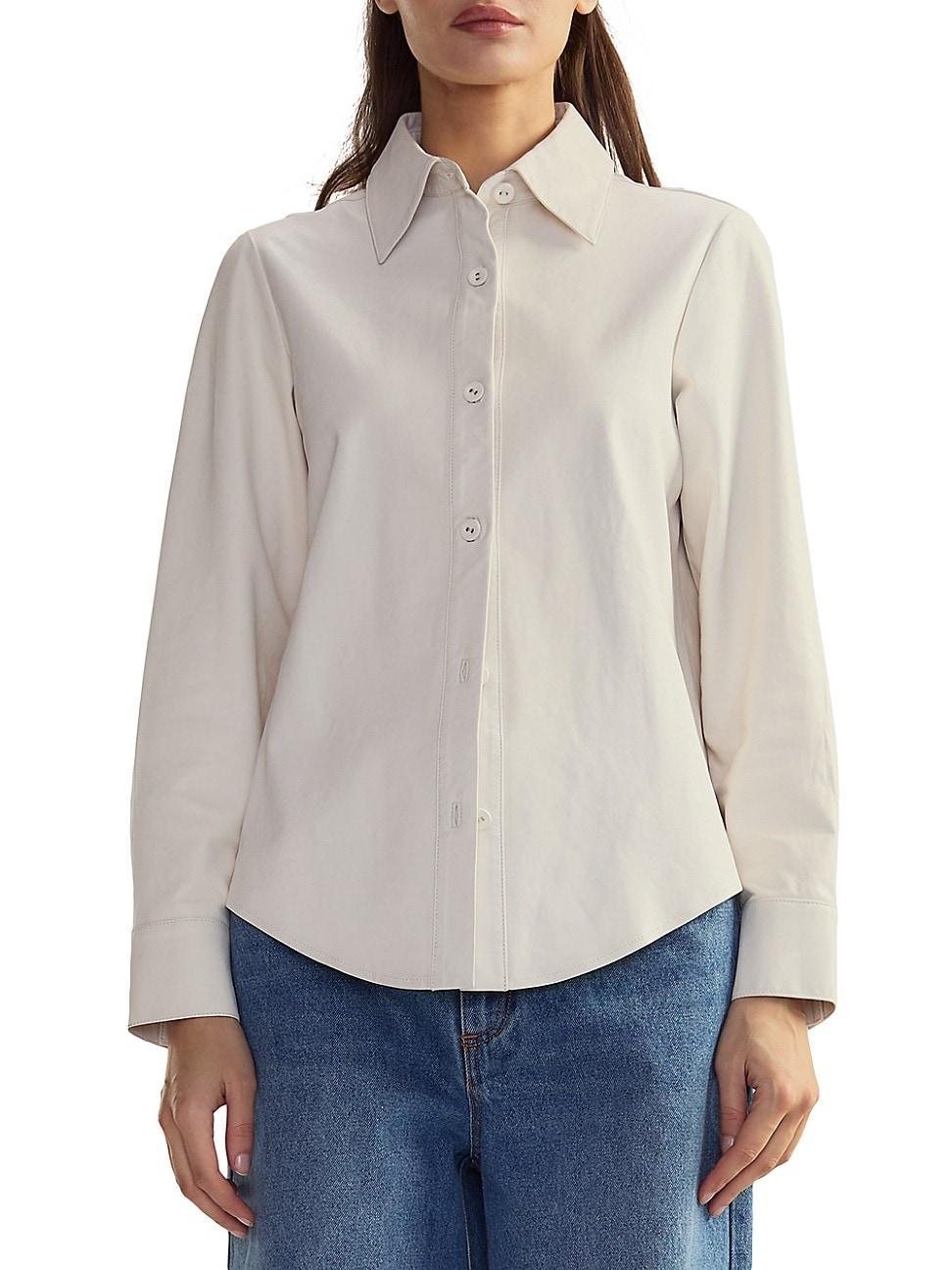 Womens Leather Button-Front Shirt Product Image