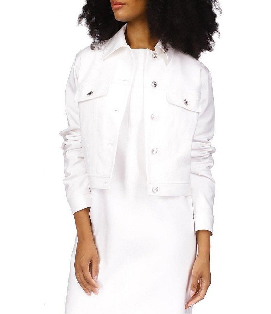 Michael Kors Stretch Cotton Cropped Long Sleeve Button Front Jacket Product Image