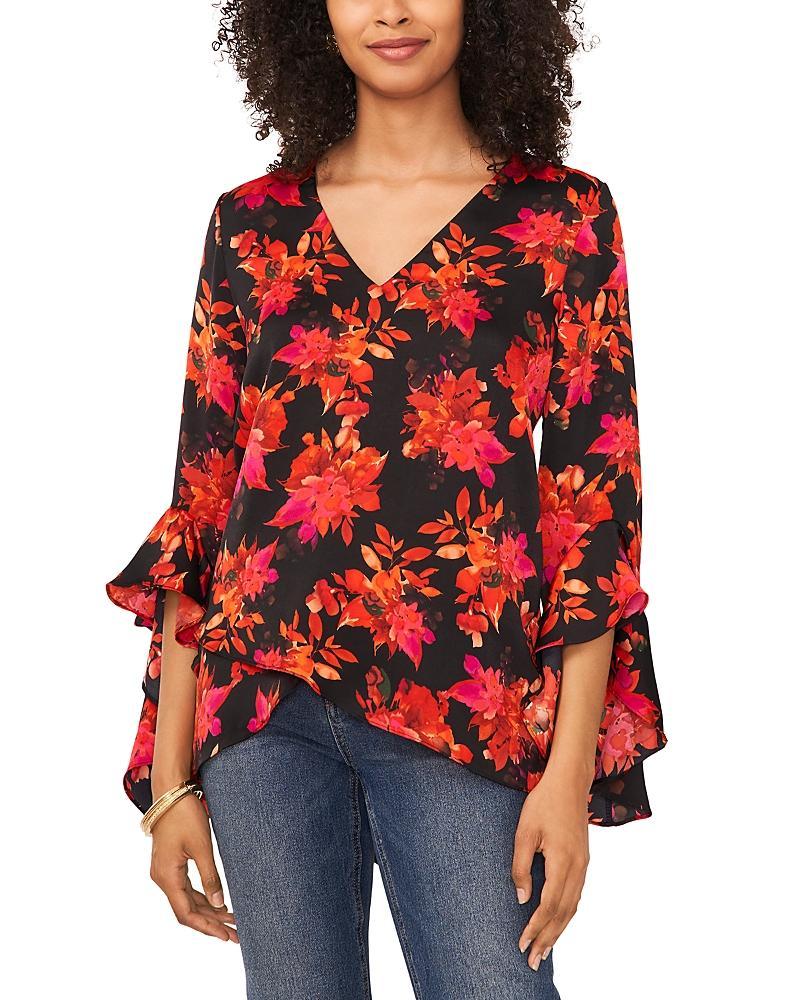 Vince Camuto Printed V Neck Layered Hem Top Product Image