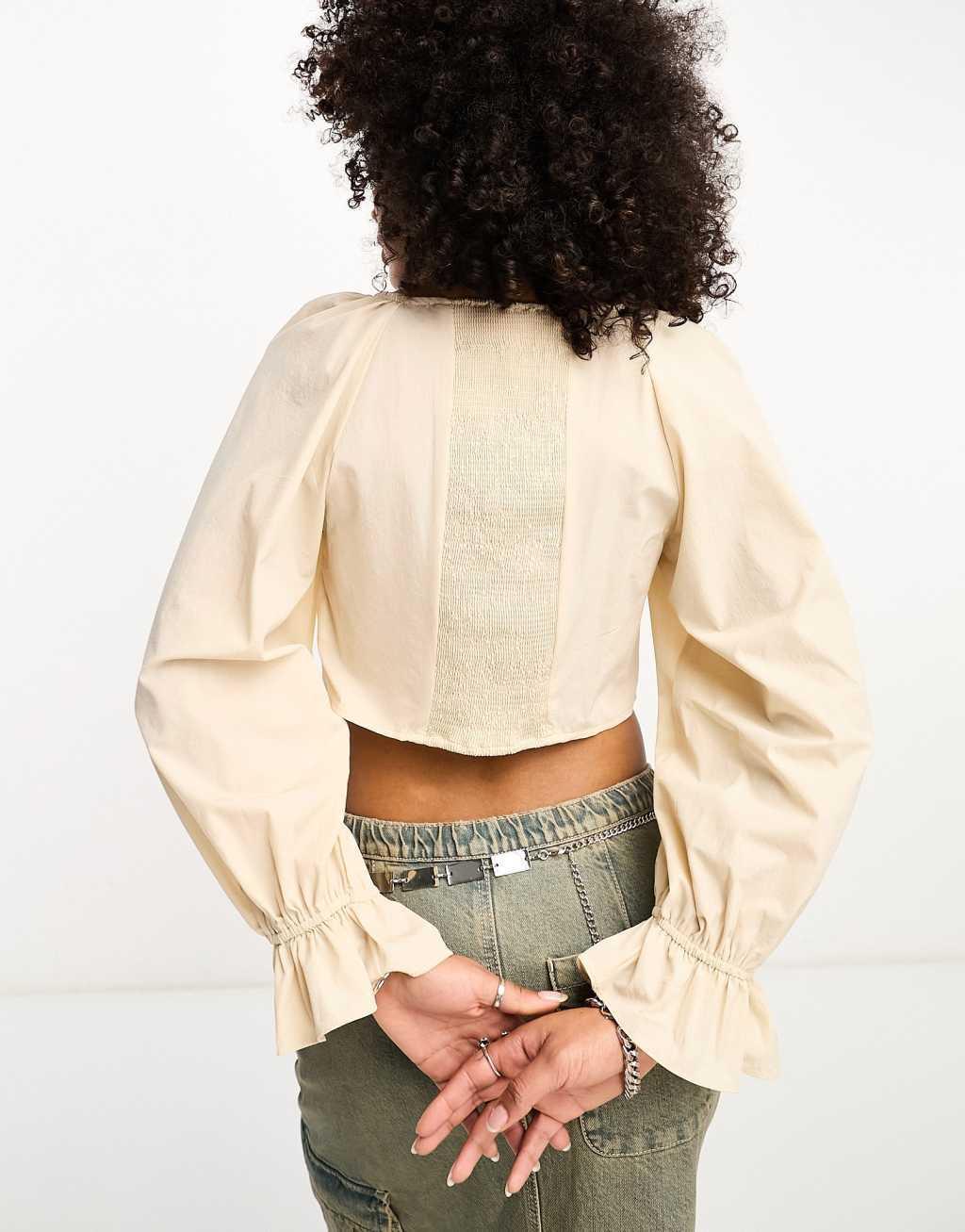 Object ruched detail shirt in cream Product Image