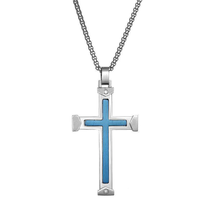 Mens LYNX 1/8 Carat T.W. Diamond Two Tone Stainless Steel Cross Pendant Necklace Multicolor Product Image