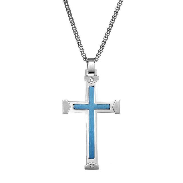 Mens LYNX 1/8 Carat T.W. Diamond Two Tone Stainless Steel Cross Pendant Necklace Multicolor Product Image